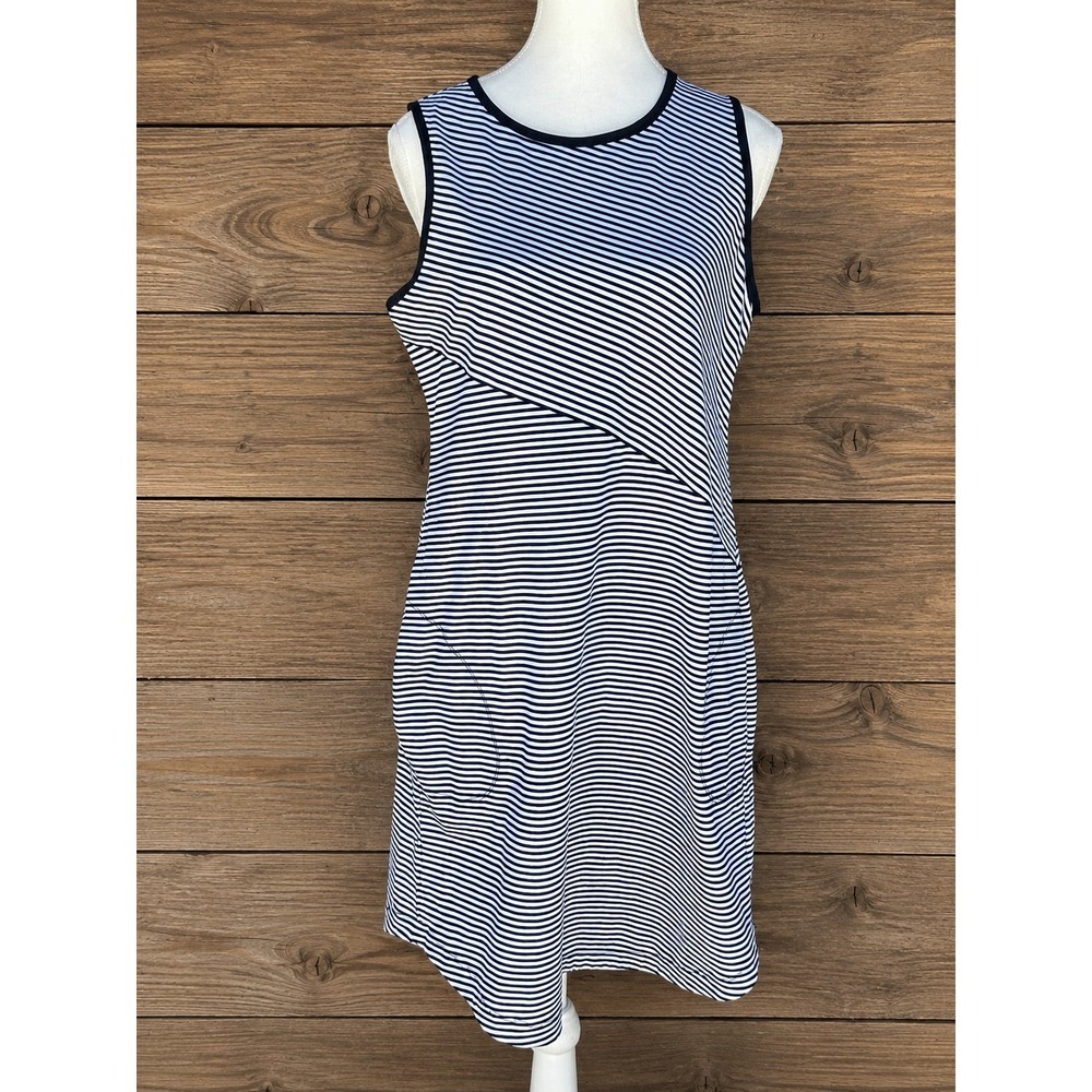 Tommy Bahama Aubrey Cassia Black White Stripe IslandZone Dress M Sleeveless